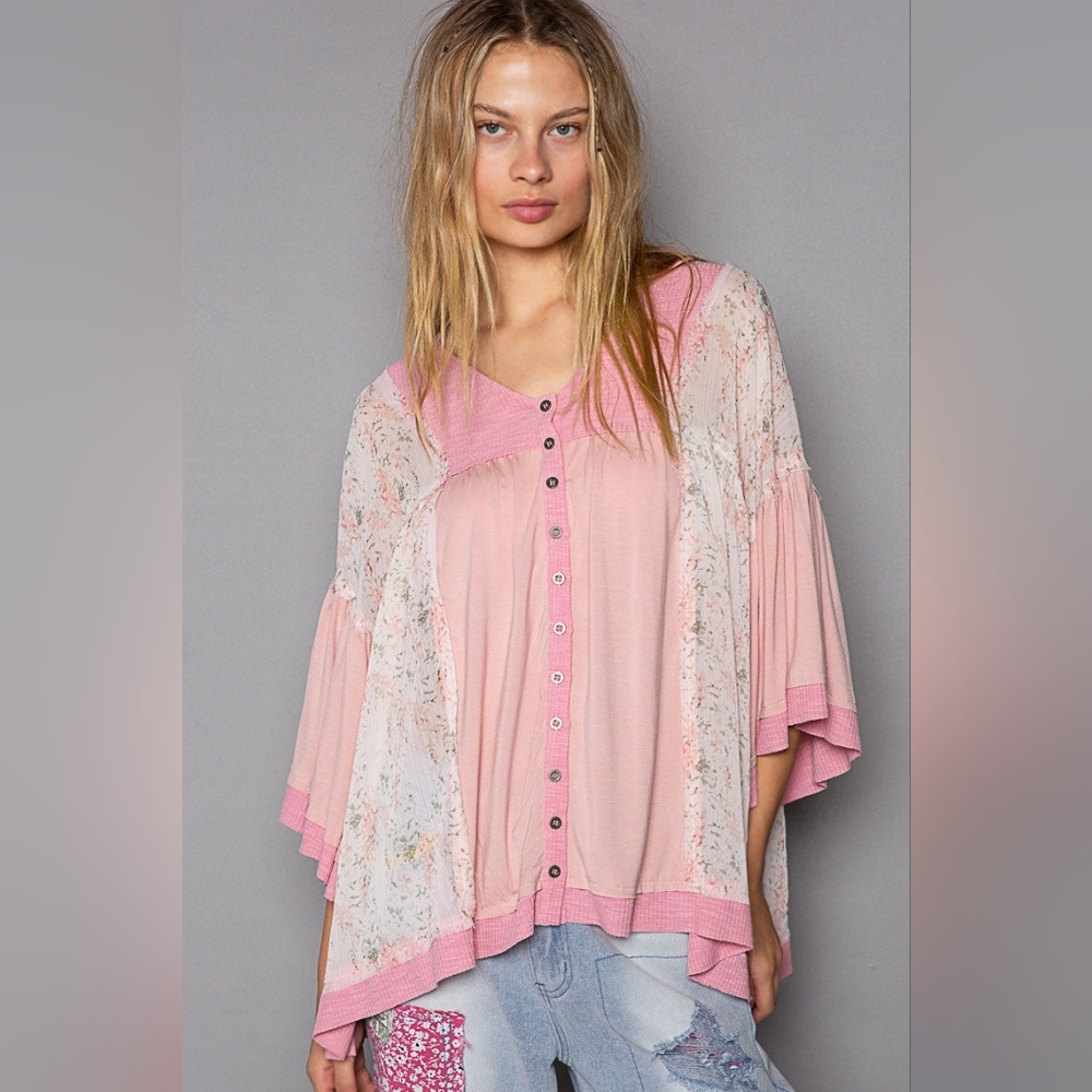 POL Oversized Pink Floral Blouse
